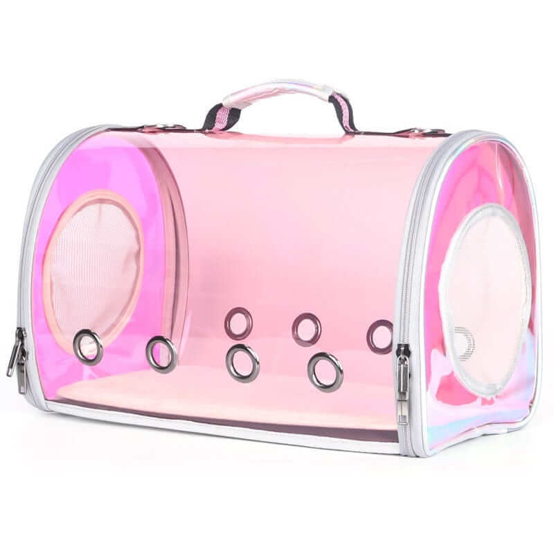 NebulaFlux Elegant pet carriers with fashionable de Oblique straddle laser pink Fashionable Cat Pet Out Laser Transparent Bag