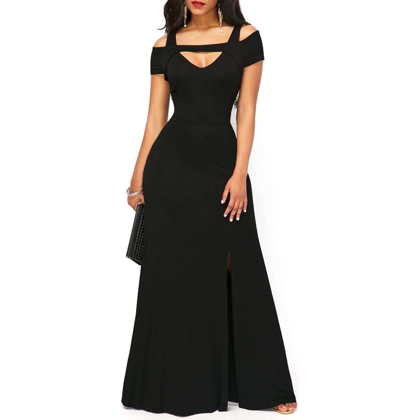 NebulaFlux Form-fitting bodycon dresses Black / XL V-neck, off-the-shoulder slit, form-fitting dress