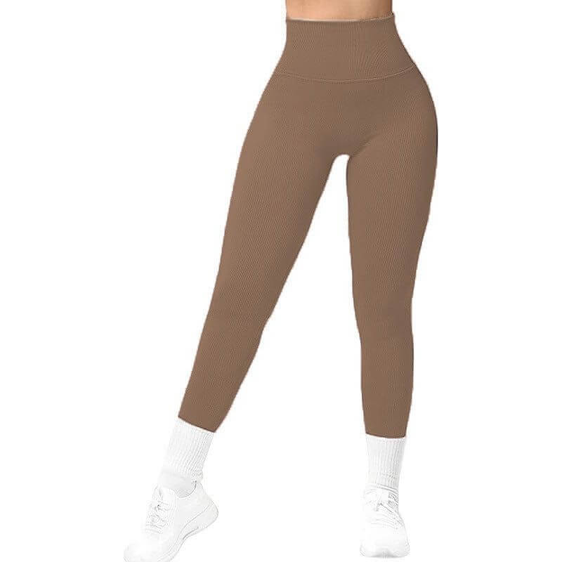 NebulaFlux Wireless headphones with fitness trackin Khaki / L High Waist Seamless Leggings Threaded Knitted Fitness Pants Solid