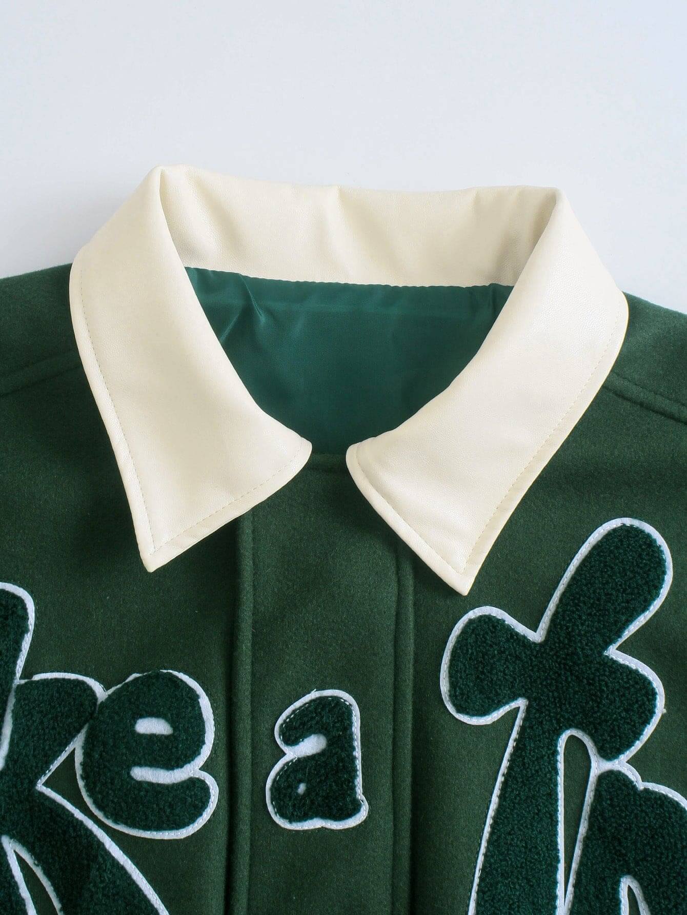 American Retro Green Stitching Flocking Embroidery Baseball Uniform Jacket Autumn