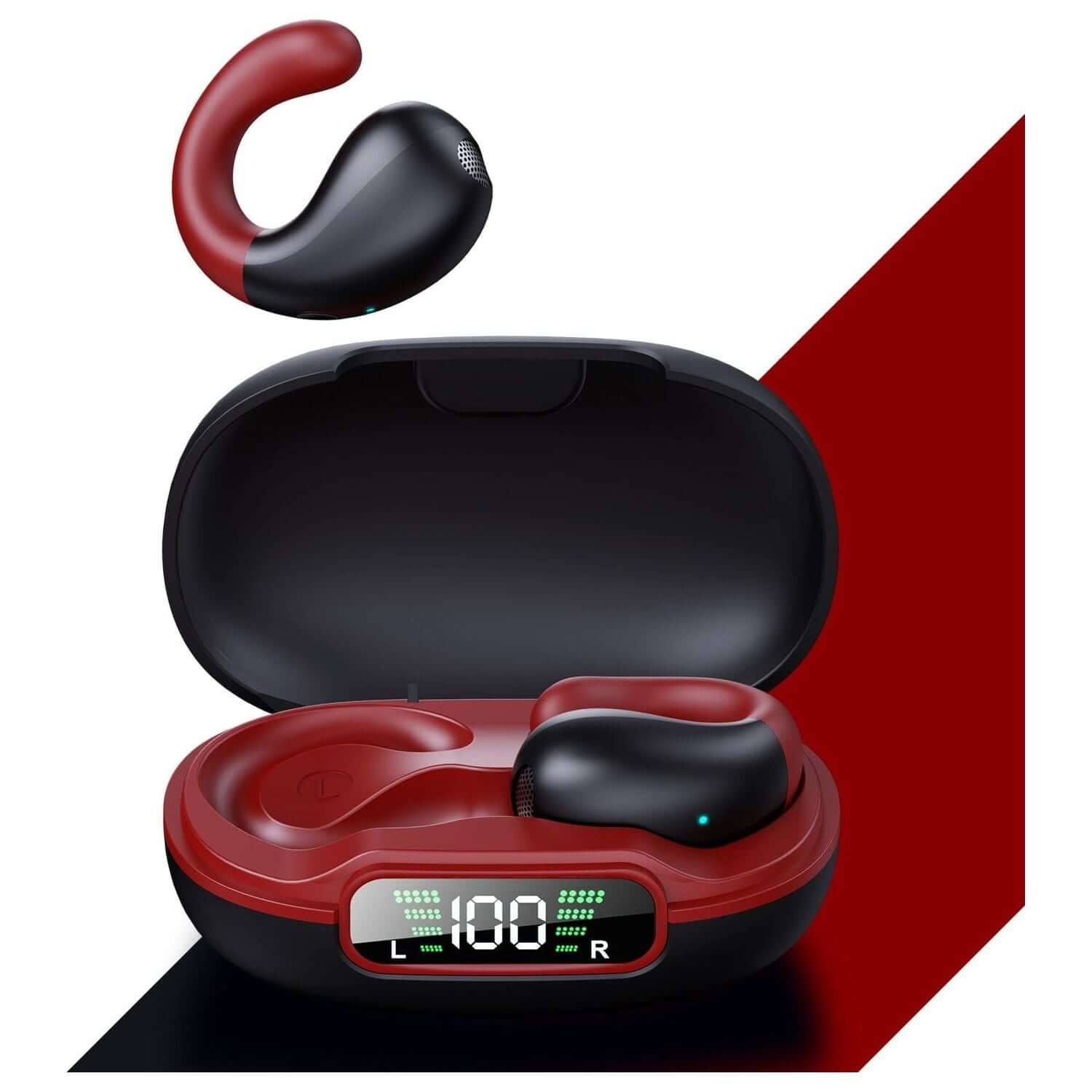 NebulaFlux Black Red Non In-ear Bluetooth Headset Wireless Sports Ultra-long Life Battery