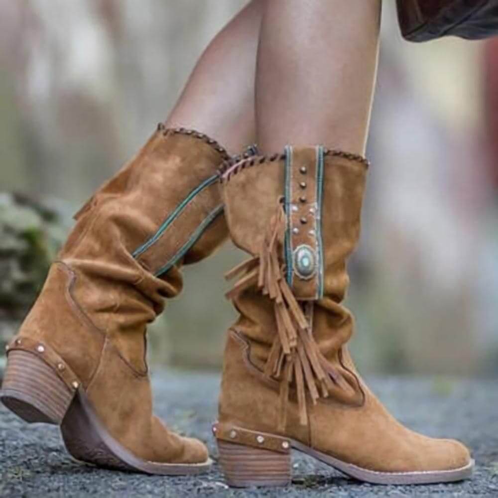 NebulaFlux Camel / 34 Woman Square Heel Shoe Booties