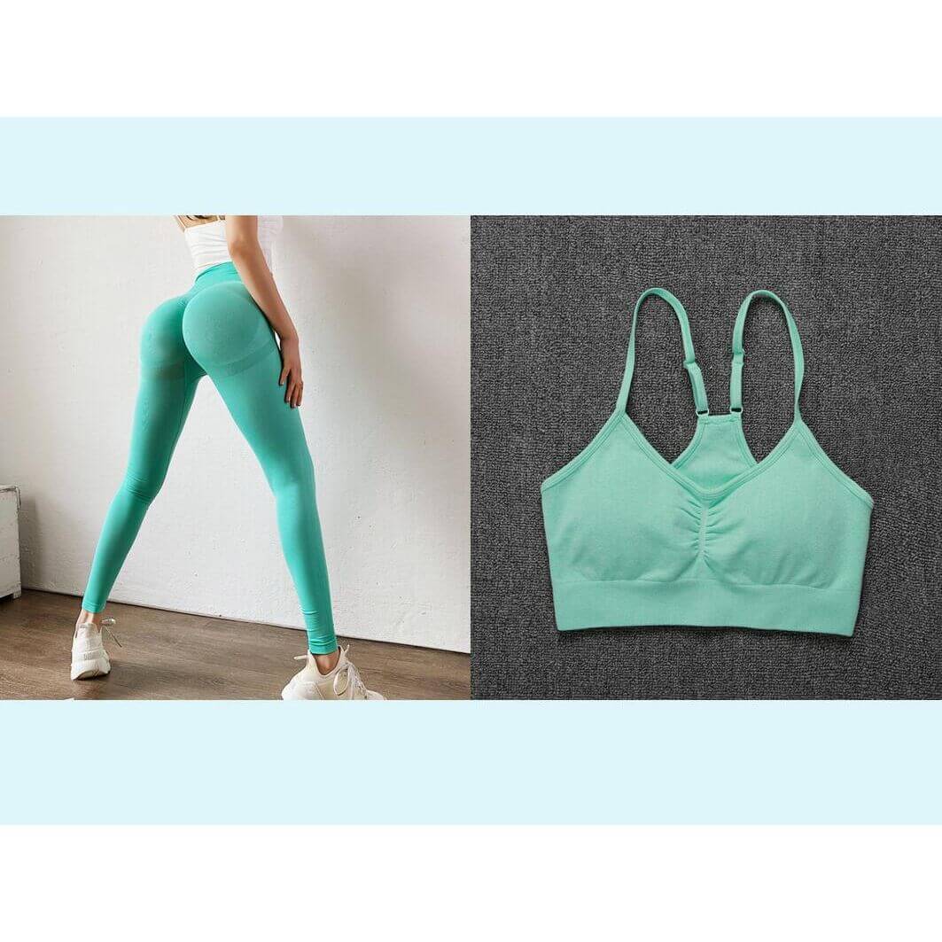 NebulaFlux clothes Green Set / L Knitted Seamless Shrinking Peach Hip Yoga Pants