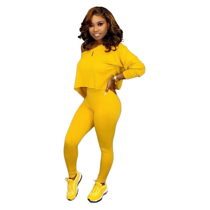 NebulaFlux clothes Yellow / 2XL Solid Color Loose Long Sleeve Suit