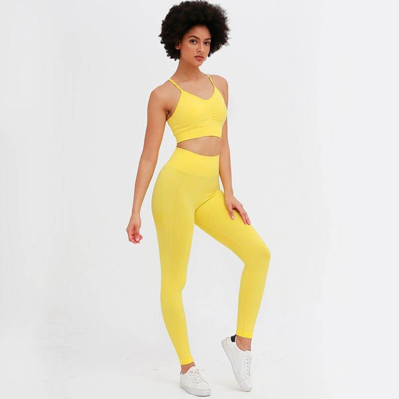 NebulaFlux clothes Yellow / L Knitted Seamless Shrinking Peach Hip Yoga Pants