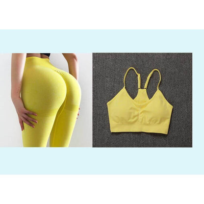 NebulaFlux clothes Yellow Set / L Knitted Seamless Shrinking Peach Hip Yoga Pants