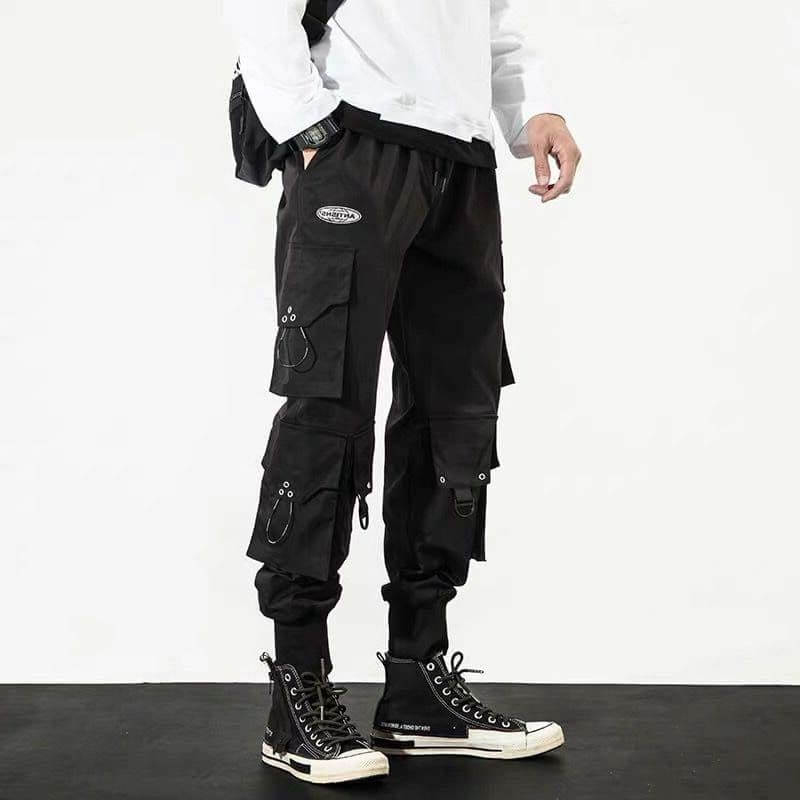 NebulaFlux Durable denim and cargo pants Black / Convention / M Men's Large Cropped Baggy Cargo Pants