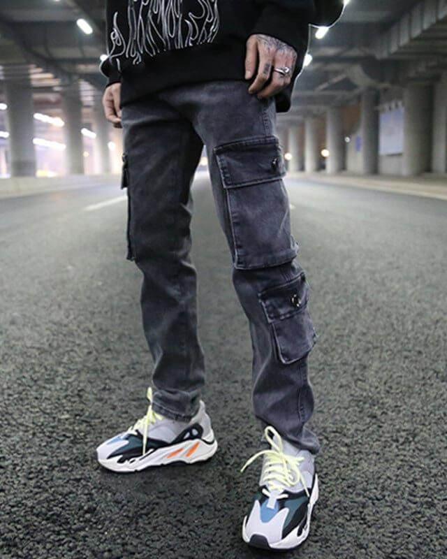 NebulaFlux Durable denim and cargo pants Mens Washed Cargo Pants Side Pocket