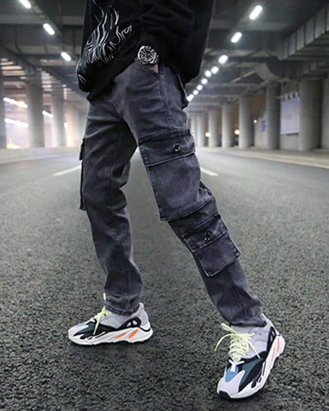 NebulaFlux Durable denim and cargo pants Mens Washed Cargo Pants Side Pocket