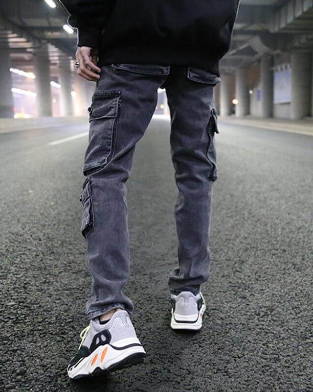 NebulaFlux Durable denim and cargo pants Mens Washed Cargo Pants Side Pocket