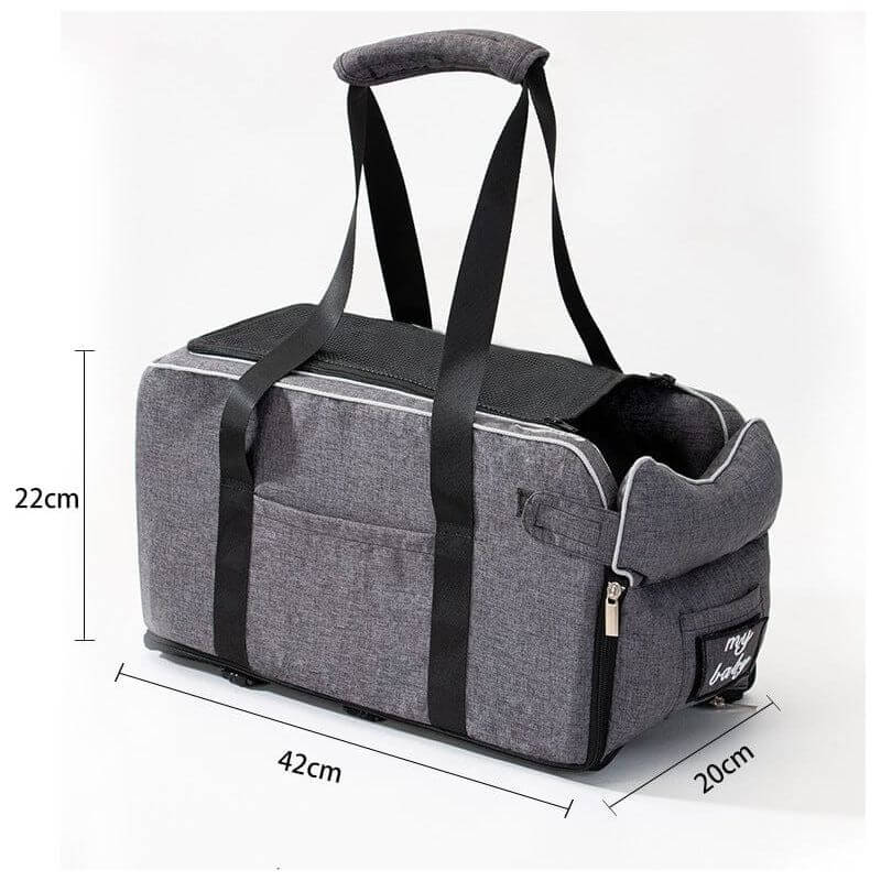 NebulaFlux Elegant pet carriers with fashionable de 02.Grey Dog Car Seat Pet Carrier Universal Armrest Box