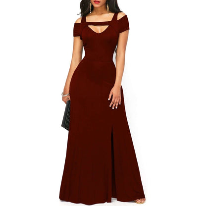 NebulaFlux Form-fitting bodycon dresses Red / 4XL V-neck, off-the-shoulder slit, form-fitting dress