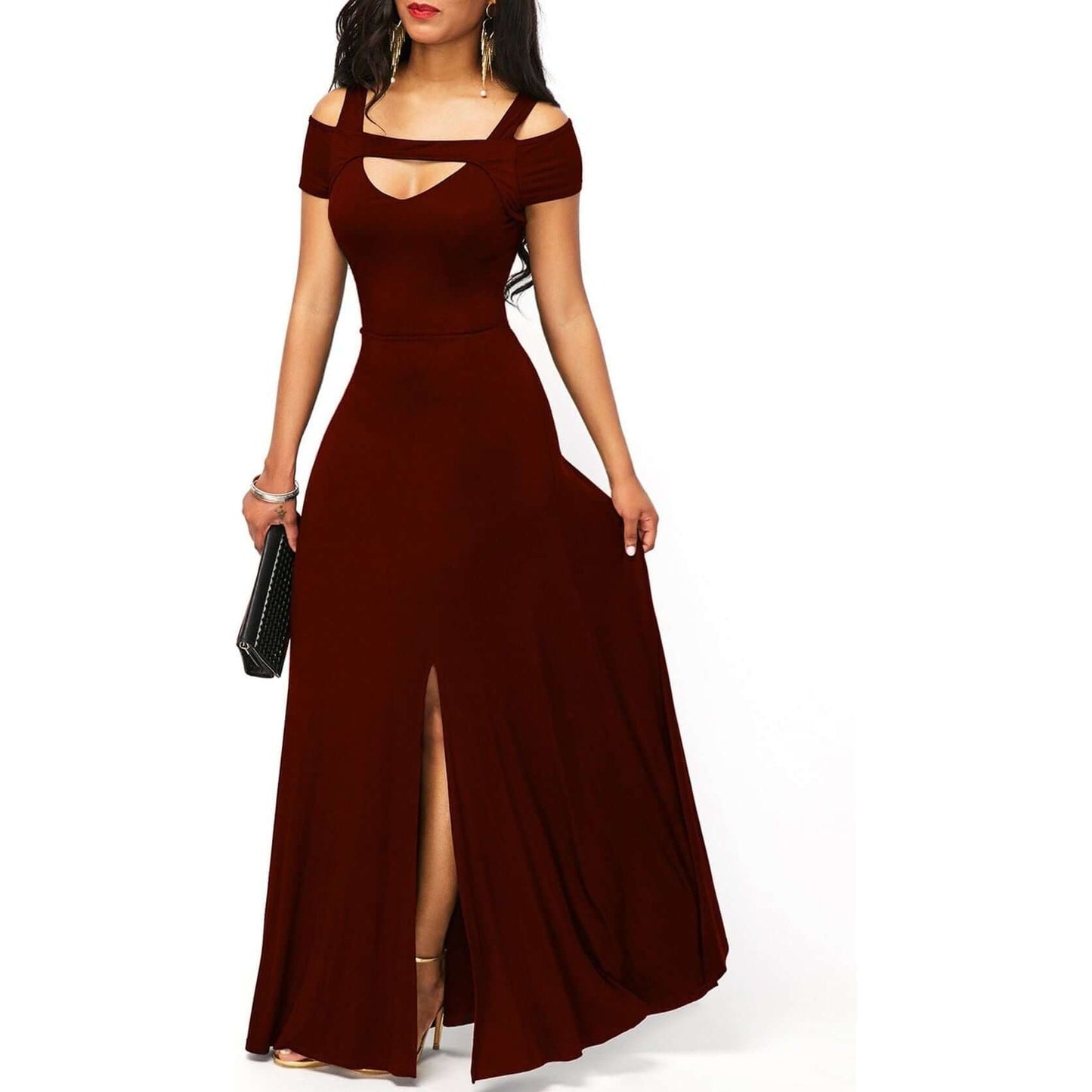 NebulaFlux Form-fitting bodycon dresses V-neck, off-the-shoulder slit, form-fitting dress