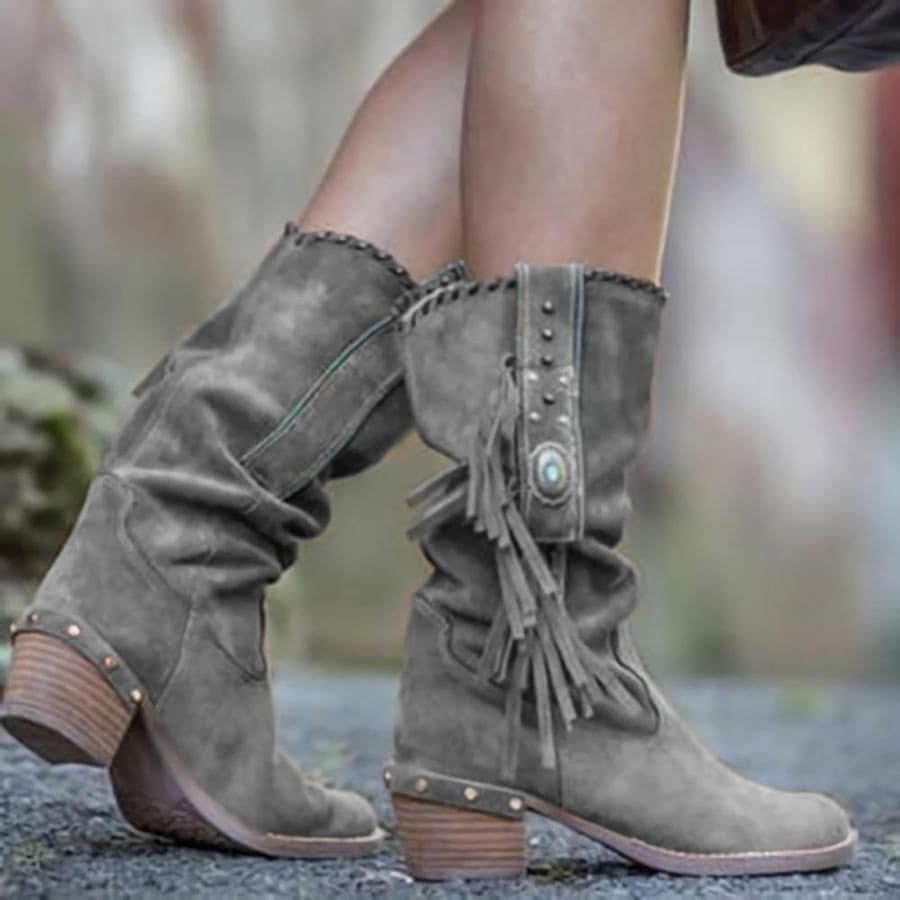 NebulaFlux Grey / 34 Woman Square Heel Shoe Booties