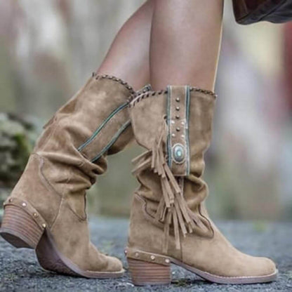 NebulaFlux Khaki / 34 Woman Square Heel Shoe Booties