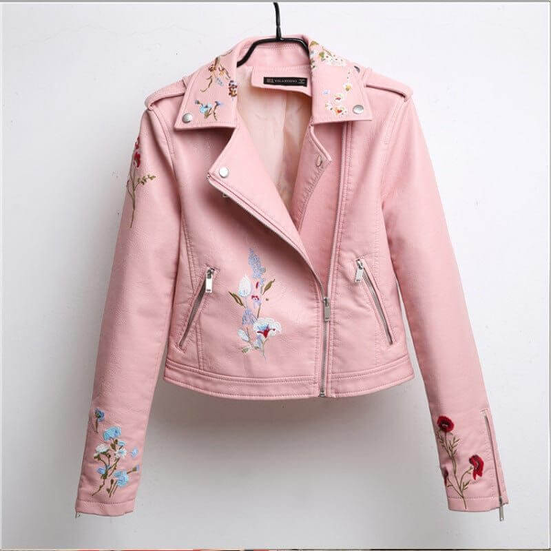 NebulaFlux Leather jackets with bold hardware Pink / M Loose leather jacket