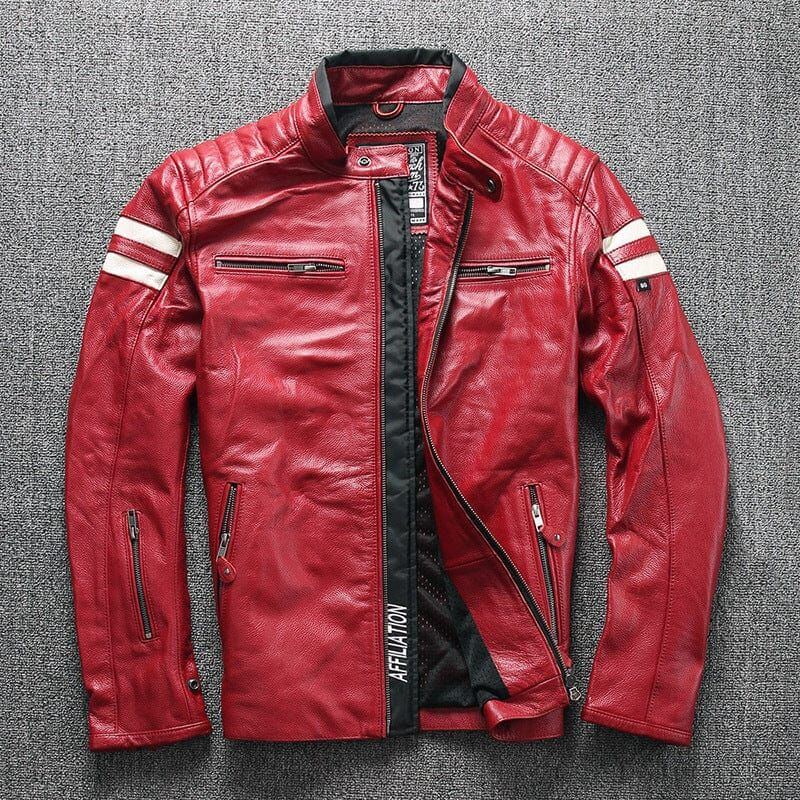 NebulaFlux Leather jackets with bold hardware Red / L Motorcycle leather jacket