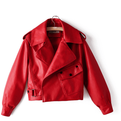 NebulaFlux Leather jackets with bold hardware Red / L Women's PU Leather Jacket with Short Washed Leather Jacket