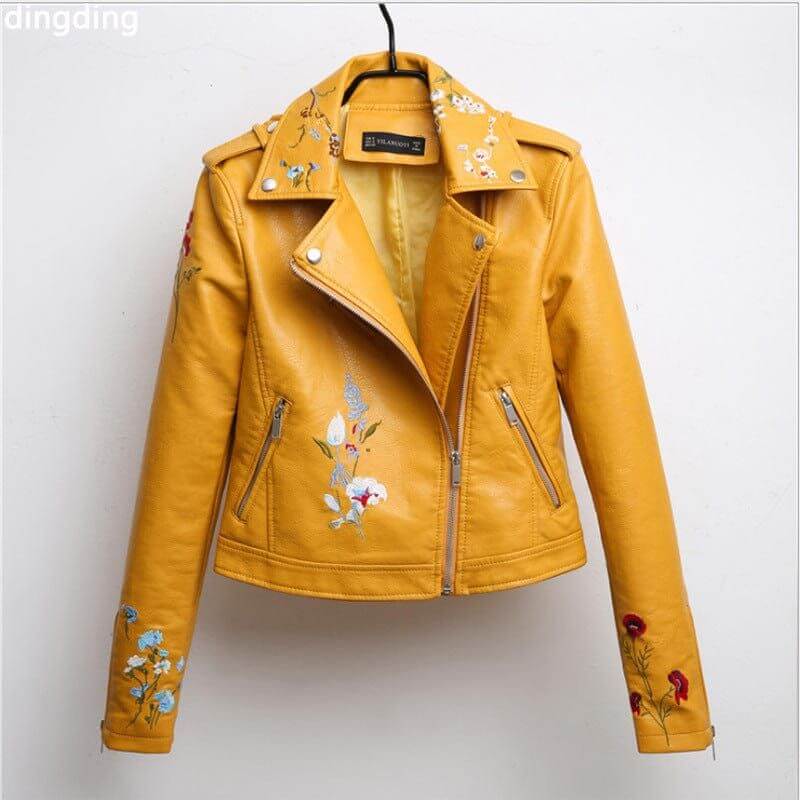 NebulaFlux Leather jackets with bold hardware Yellow / M Loose leather jacket