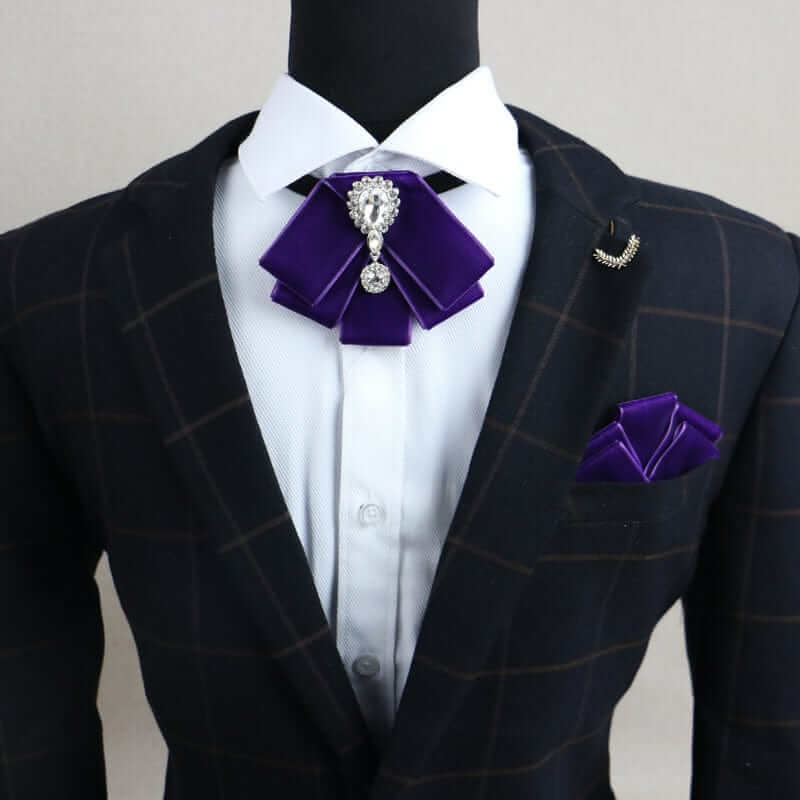 NebulaFlux Pocket squares and elegant cufflinks Purple Bow Tie Pocket Square Set Black Diamonds