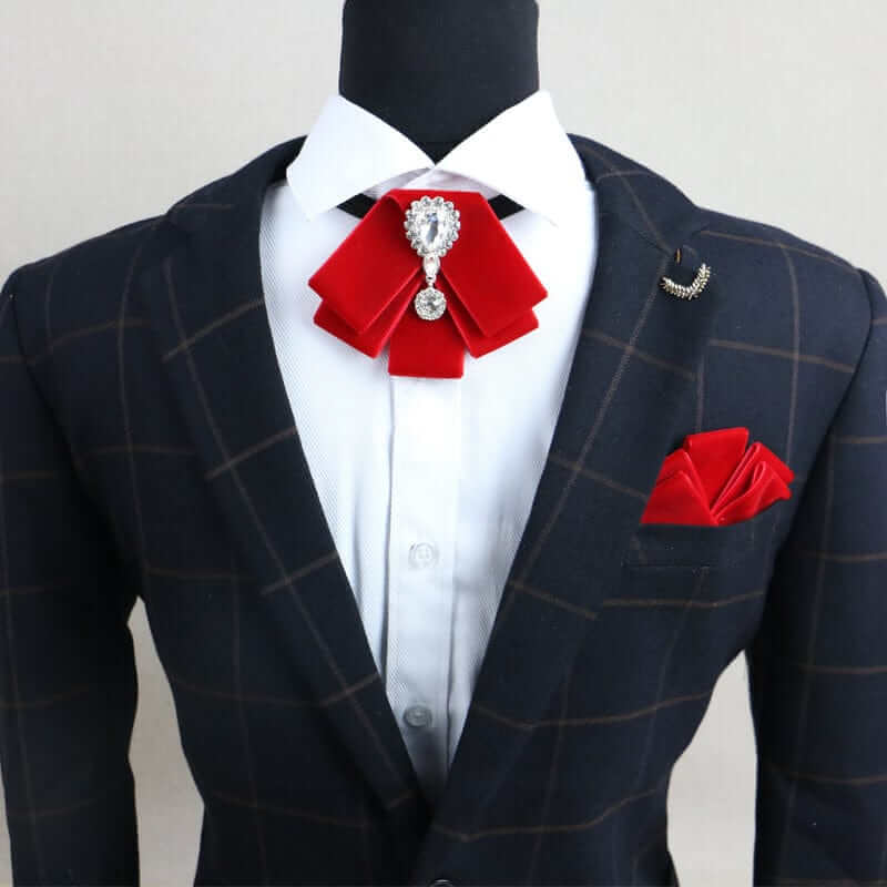 NebulaFlux Pocket squares and elegant cufflinks Red Bow Tie Pocket Square Set Black Diamonds