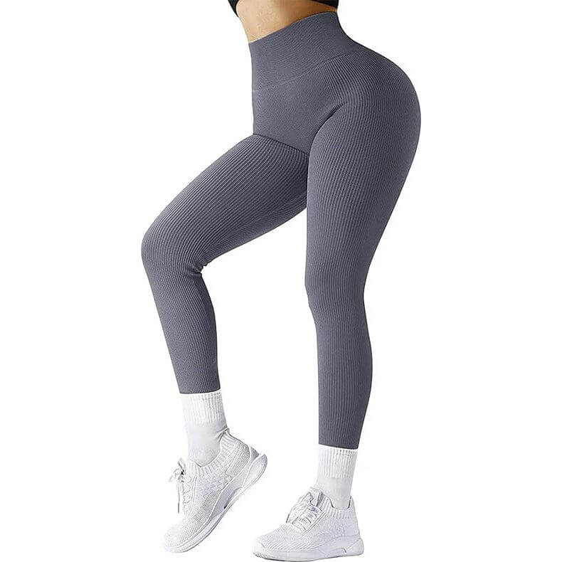 NebulaFlux Wireless headphones with fitness trackin Grey / L High Waist Seamless Leggings Threaded Knitted Fitness Pants Solid