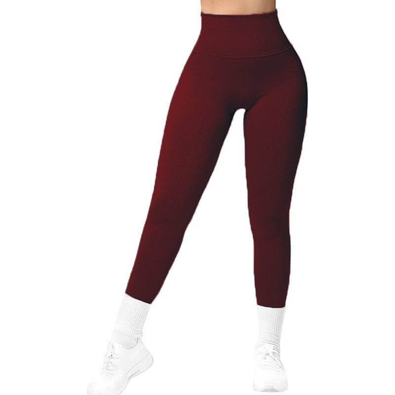 NebulaFlux Wireless headphones with fitness trackin Wine Red / L High Waist Seamless Leggings Threaded Knitted Fitness Pants Solid